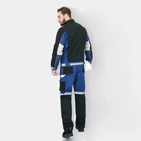 100% Cotton Working Suit for Man Mechanic with Reflective Stripes Two Tone Work Jacket Uniform Long Sleeve and Cargo Pants Set 2