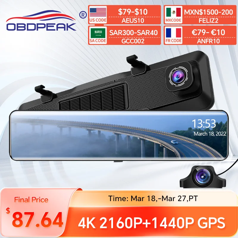 H8 Front 4K 2160P Car Dvr Rear 2K 1440P Camera Rearview Mirror IMX415 WIFI Video Recorder GPS Track Auto Registrar Dash Cam