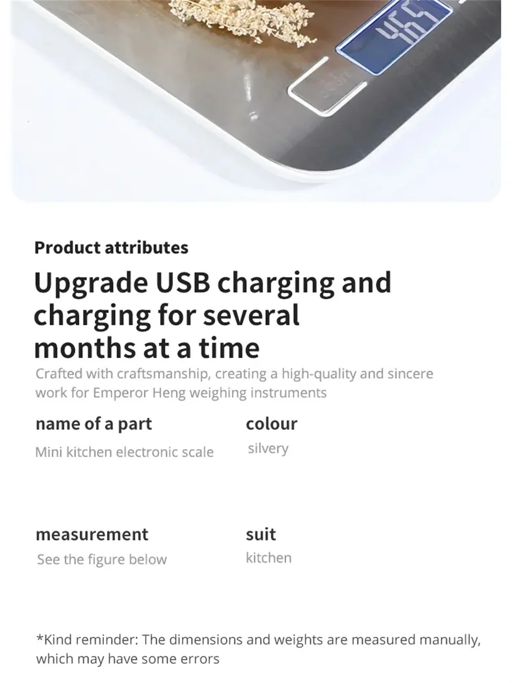 Description Picture 4 of itemRechargeable Stainless Steel Electronic Scales Kitchen Scales Home Jewelry Food Snacks Weighing Baking Tools 5kg/10kg