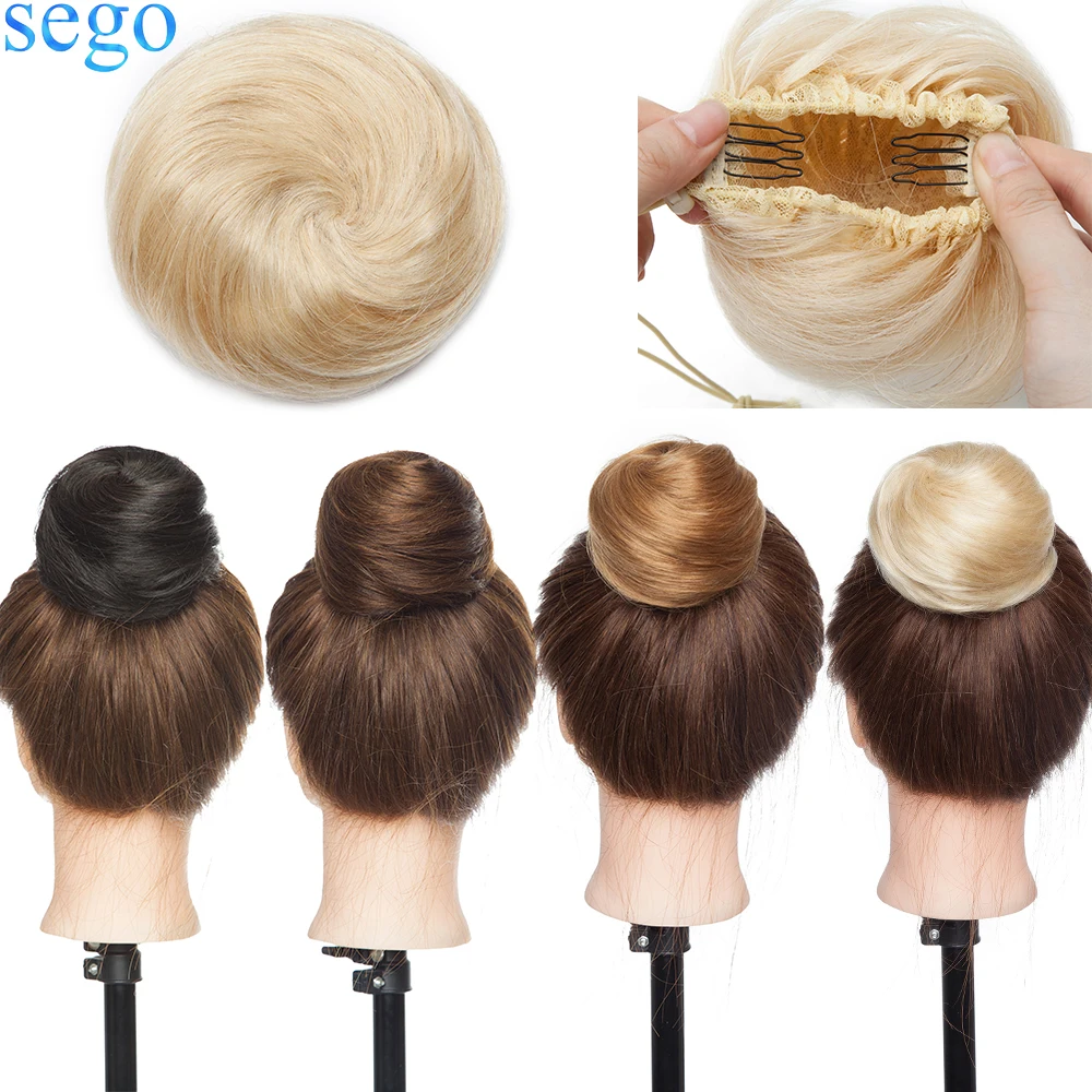SEGO 100 % Echthaar-Dutt-Verlängerung, Donut-Chignon-Haarteile für Damen und Herren, Instant-Up-Do-Dutt-Haargummis mit Kordelzug – Detail 6