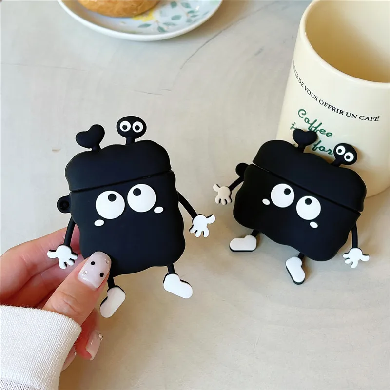 

For Airpods Pro 3 2 Cute black 3D Earpods Case For for Apple Airpods 1 2 3 Wireless Earphone Headset Soft Silicone Cover Kids