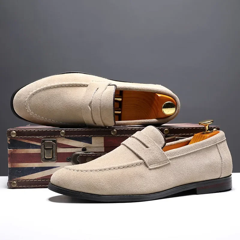 Men Large Size Solid Suede Casual Shoes Soft Fashion Loafers Slip-on Male Lightweight Driving Flat Heel Footwear