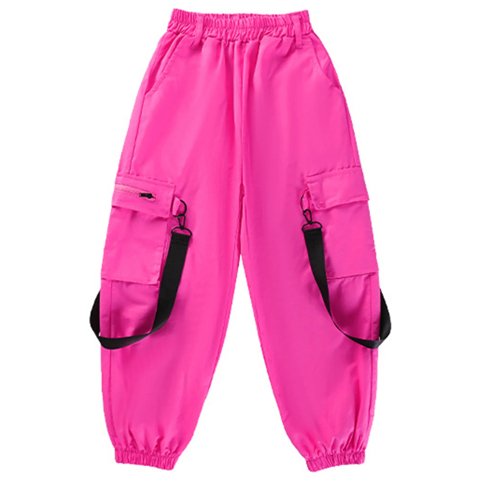 Kids Girls Hip hop Dance Clothing Pink Big Pockets Cargo Jazz Pants