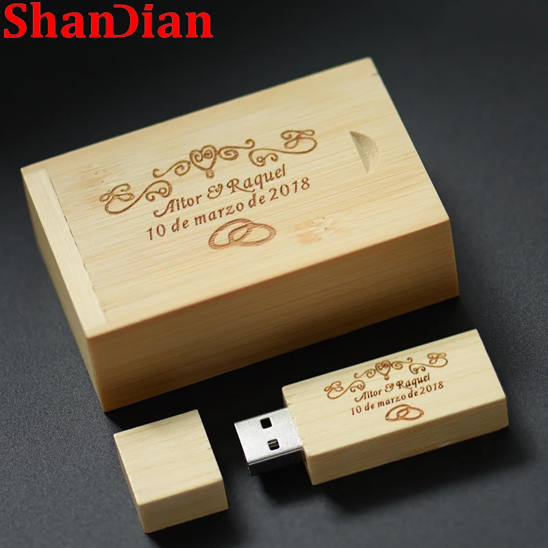 Livre Logotipo Personalizado Fotografia de Madeira Usb 2.0 gb Pen Drives Flash Drive 32 64gb Memory Stick de 128gb Caixa de Presentes de Casamento 10 Peças Lote Pen drive USB - Imagem 3
