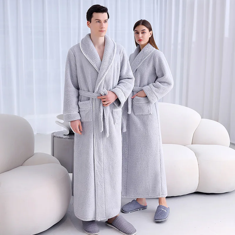 Men Winter Extra Long Flannel Warm Bathrobe Plus Size Thick Coral Fleece  Bath Robe Women Lounge Spa Dressing Gown Cozy Sleepwear - AliExpress  200574005