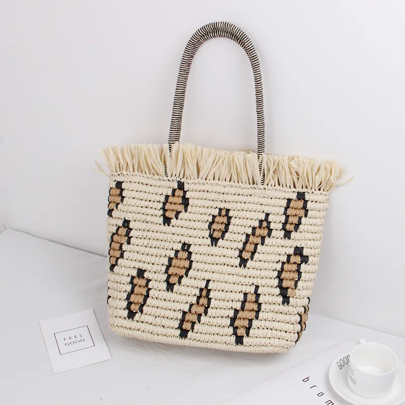 

Fashion All-match Straw Braid Shoulder Bag Fashion Leopard Design Spring Summer Commuter Leisure Women Bags Multi-function Pack