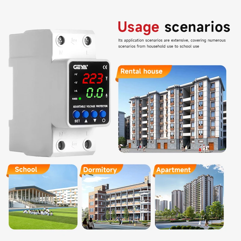 63A 220V Digital Dual Display Adjustable Over Voltage Current and Under Voltage Protective Device Self-resetting Protector Relay