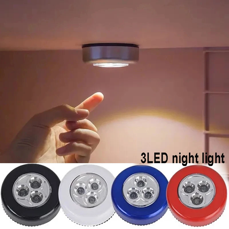 3-Led Light Closet Cabinet Lamp AAA Battery Powered Wireless Stick Tap Push Security Kitchen Bedroom Wardrobe Night Light