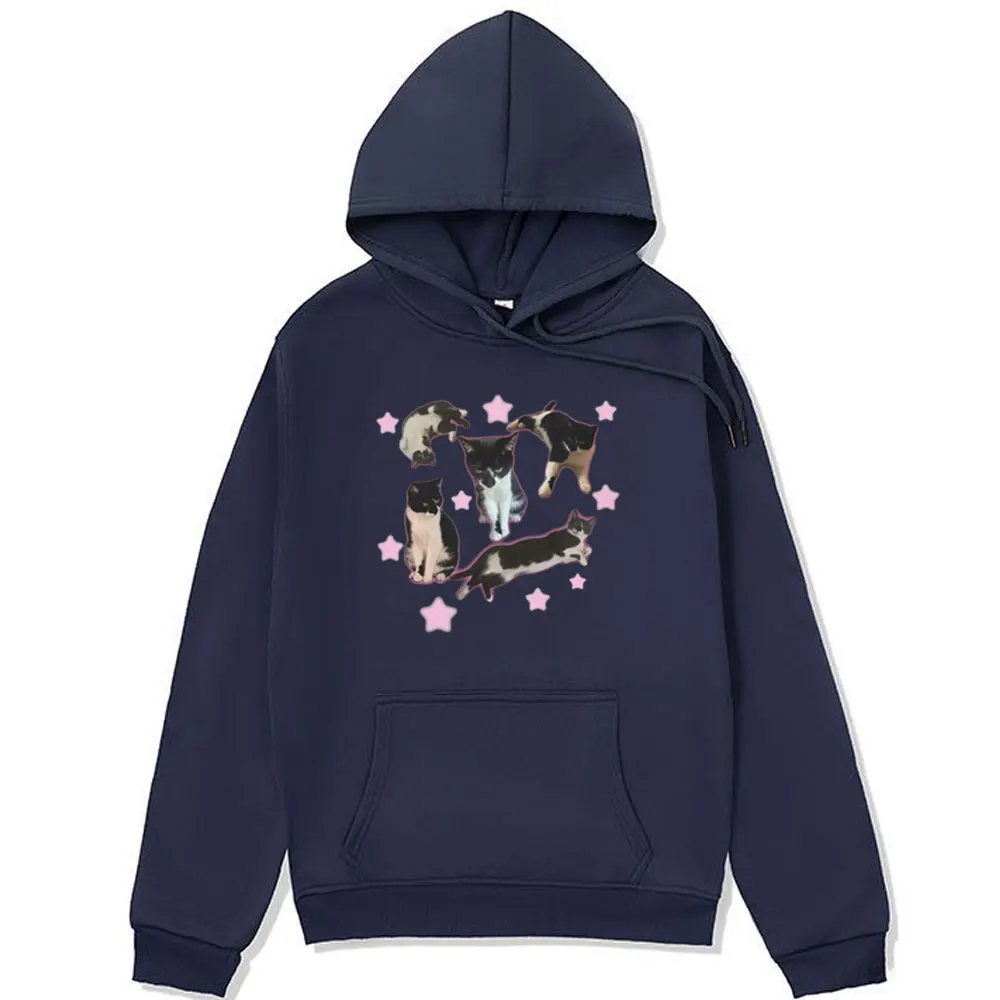Funny Cute Cat Meme Kawaii Aesthetic Harajuku Hoodie Male Fashion Oversized Sweatshirt Men Women's Streetwear Fleece Hoody Tops
