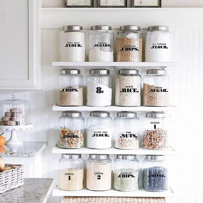 132pcs Transparent Spice Stickers Waterproof Farmhouse Pantry Labels Decal Kitchen Food Sticker Containers Jars Bottles Tags
