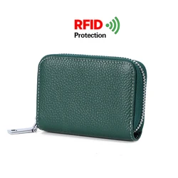 Men's Genuine Leather Slim Wallet - Compact Card Holder & Coin Purse (Green)