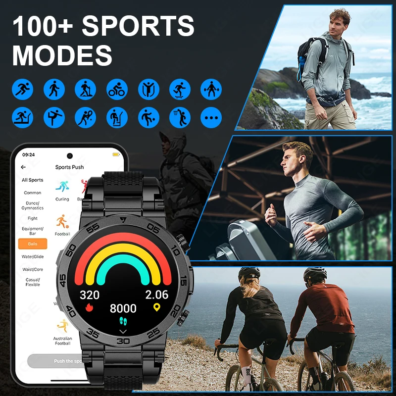 LIGE LED Bluetooth Call Smart Watch Men Outdoor Sports Full Touch Screen Health Monitoring Waterproof Smartwatch For IOS Android