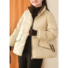 

2022 Winter A-line White Duck Down Jacket Loose and Thin Stand-up Collar Jacket Women