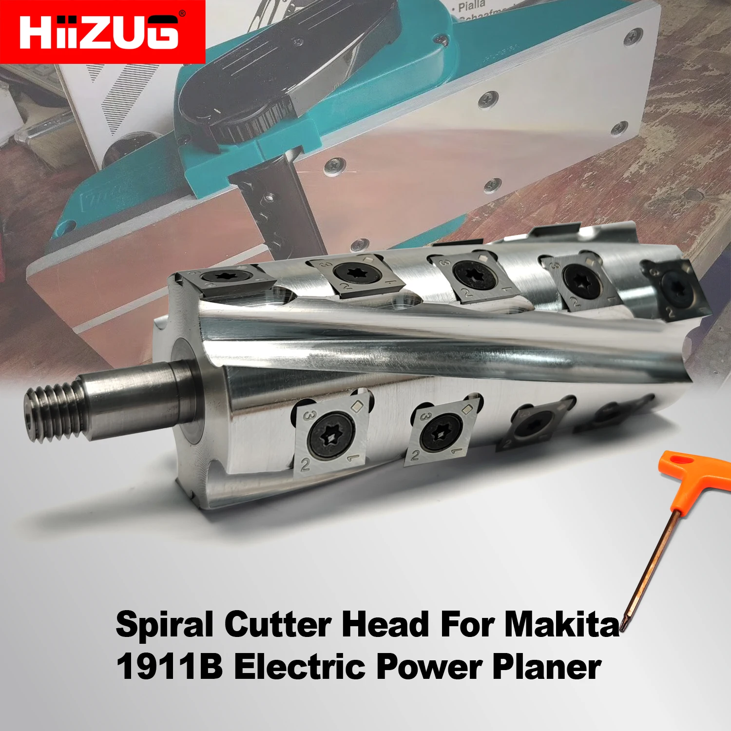 Makita 1911B Planer Helical Spiral Cutter Head 110mm Cutting Length with 18Pcs Carbide Inserts for Makita Woodworking Planer