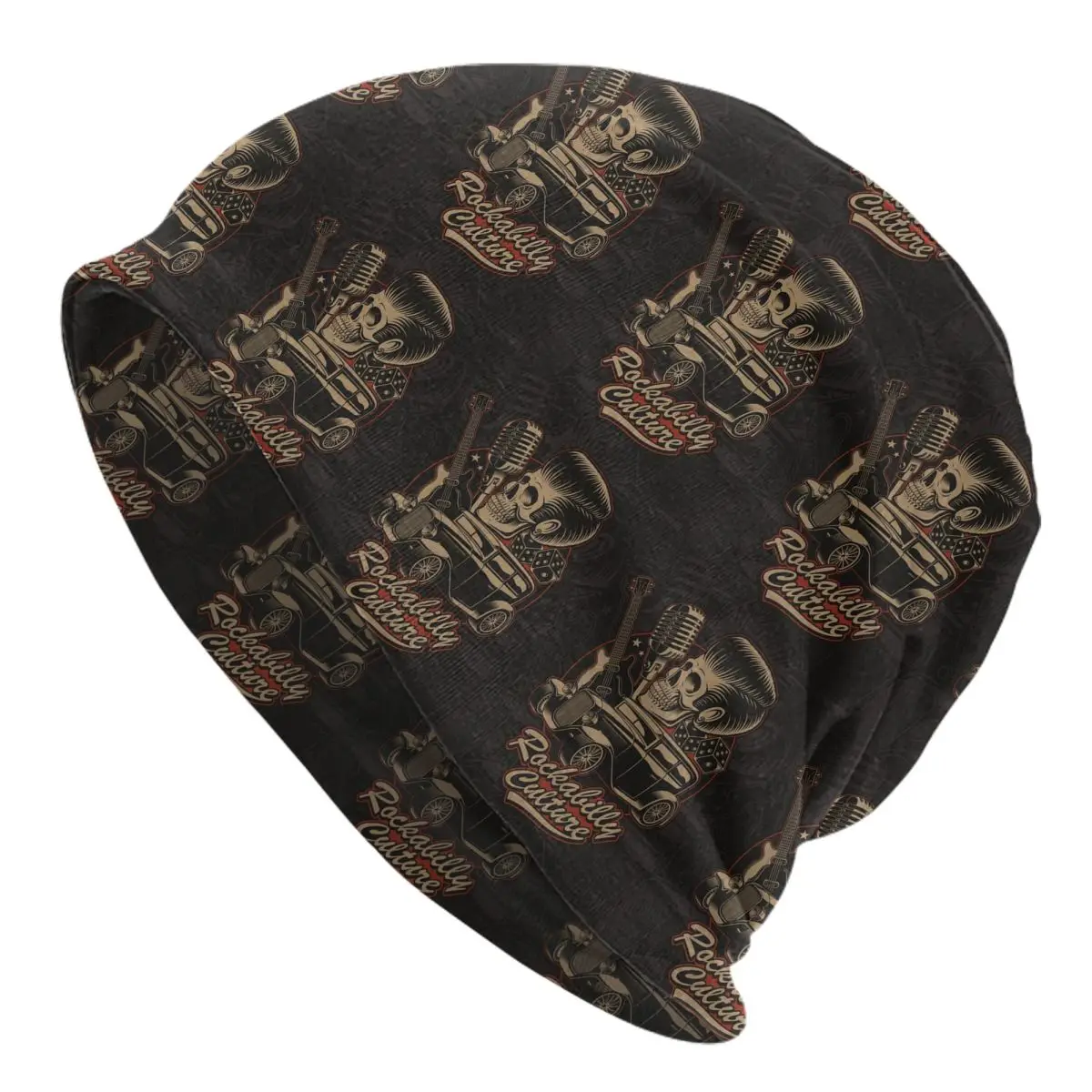 

2023 Warm Hat for Women Skull With Hot Rod Guitar In Rockabilly Style Stacking Knitted Bonnet Cap Men Hat Hip Hop Beanies