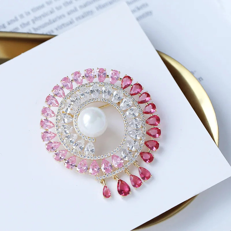 

Exquisite Fashion Colorful Crystal Pearl Brooch Charm Ladies Wedding Party Costume Jewelry Accessories Fashion Pin