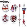 WOSTU 925 Sterling Silver Chinese New Year Series Red KOI Lantern Charm Fortune Cat Bead Fit Bracelet DIY Necklace Jewelry Gift 1