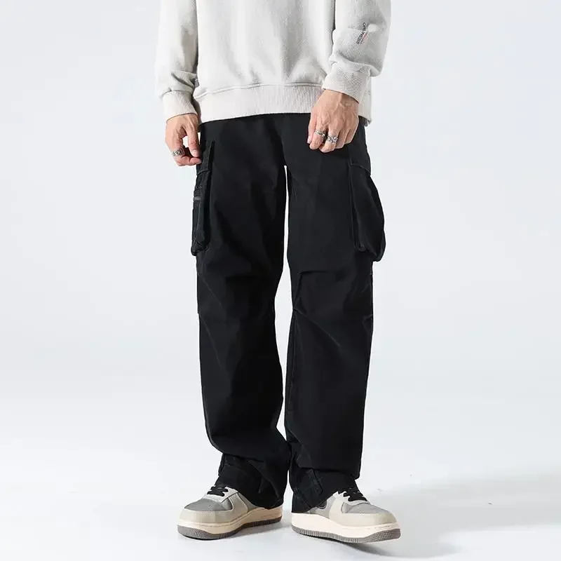 thumbnail image 1 of Pantalones para hombre, pantalones cargo grises para hombre, pantalones rectos apilados, estilo coreano, holgados, de gran tamaño, ropa técnica, los más baratos, estéticos Y2k, sueltos, 1 of 4