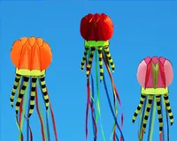 4-colors 3D Jellyfish Kite 7M Colorful Long Tail Ribbon Soft Kite Easy To Fly, Tear Resistant Outdoor Sports Flying Toy 2