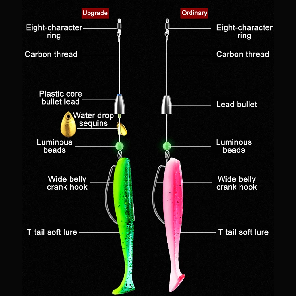 5 Set Dropshot Texas Rig With 10PCS Fishing Soft Lure Luminous Ball  Combination Binded Barbed Hooks Jig Head VIB Spoon Tool