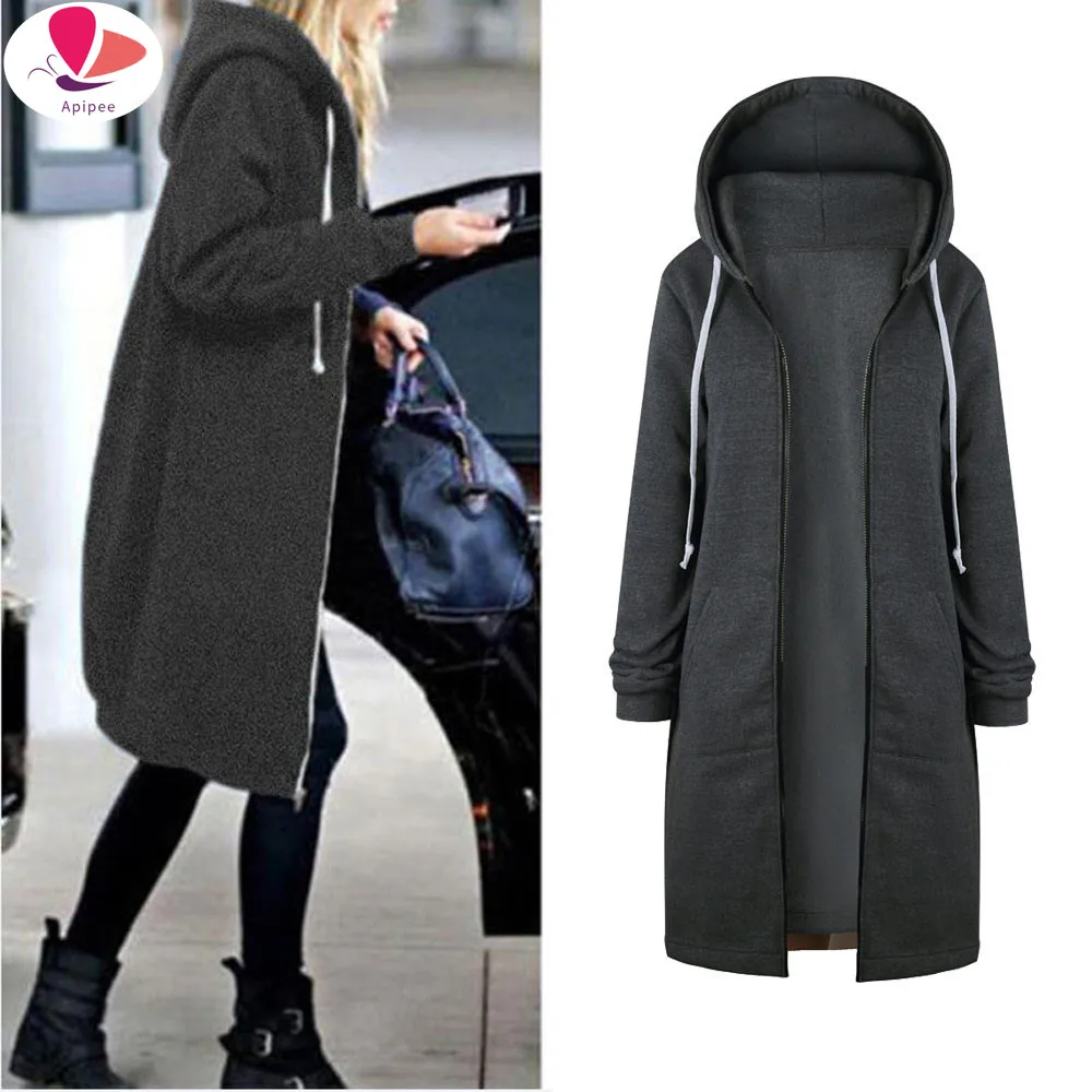 

Autumn Winter Coat Women 2023 Casual Long Zipper Hooded Jacket Hoodies Sweatshirt Vintage Outwear Coat 5XL