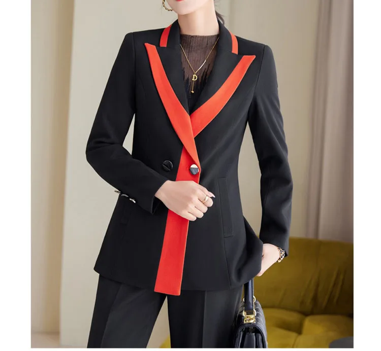 Tesco Women Suit Sets  Business Blazer Pants For Office Lady Female Autumn Sets 2 Piece Patchwork Chic Uniform Jacket Coat