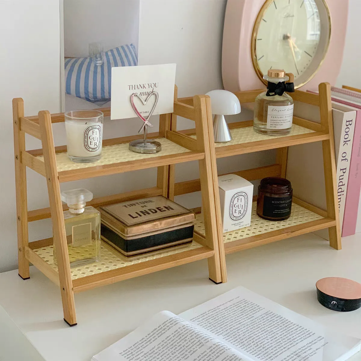 Nightstand Shelf Rotating Desk Shelf Organizer - 2-Tier Stackable ...