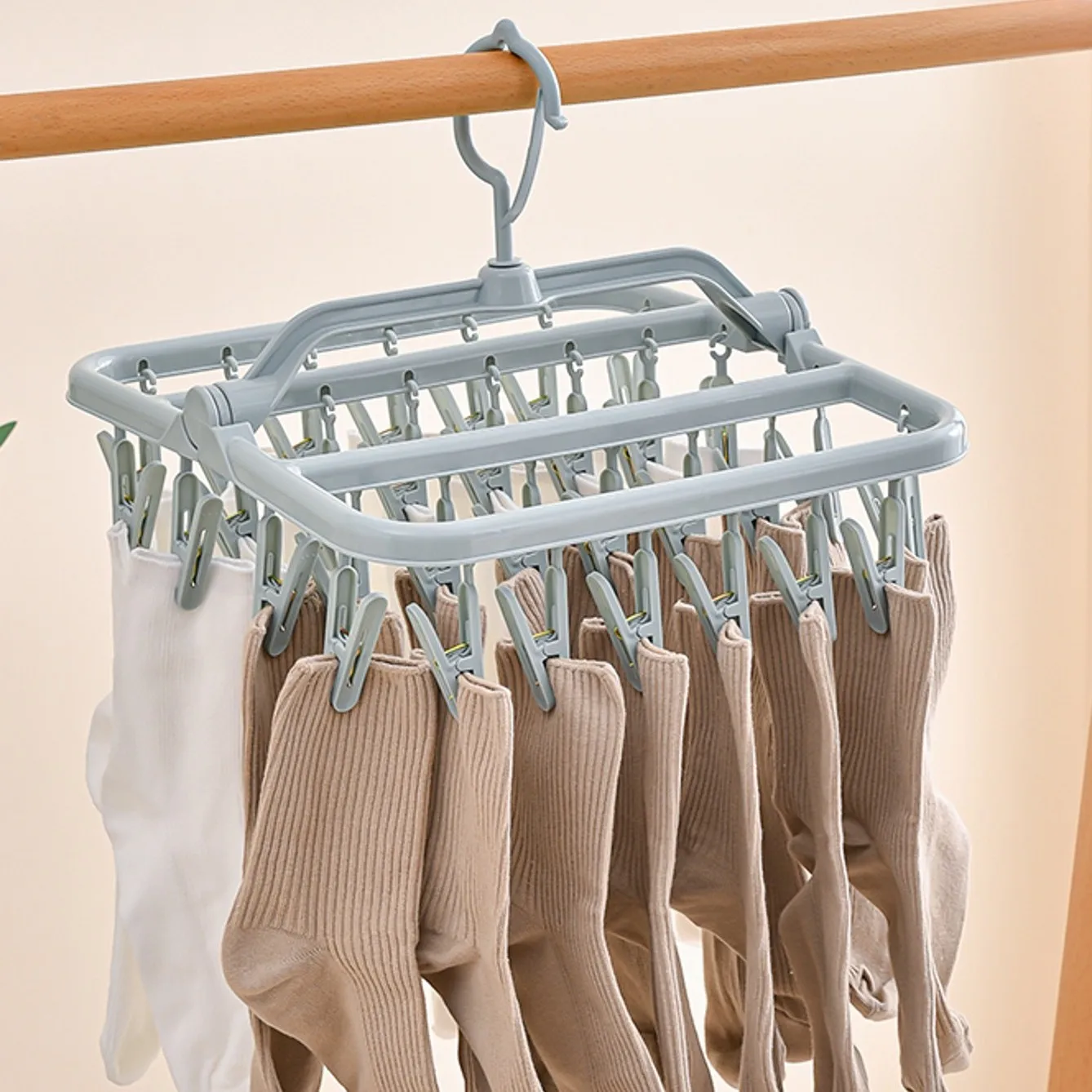 Description Picture 2 of itemFolding Clip Hanger 32 Clips Drying Rack Hanger for Clothes Laundry Bra Panty Underwear Home Storage Organizer
