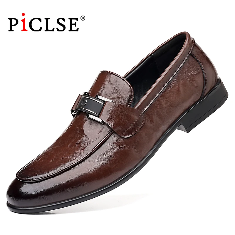 

PICLSE Luxury Brand Genuine Leather Formal Shoes Men Dress Shoes Business Oxford Shoes For Men Flats Shoes