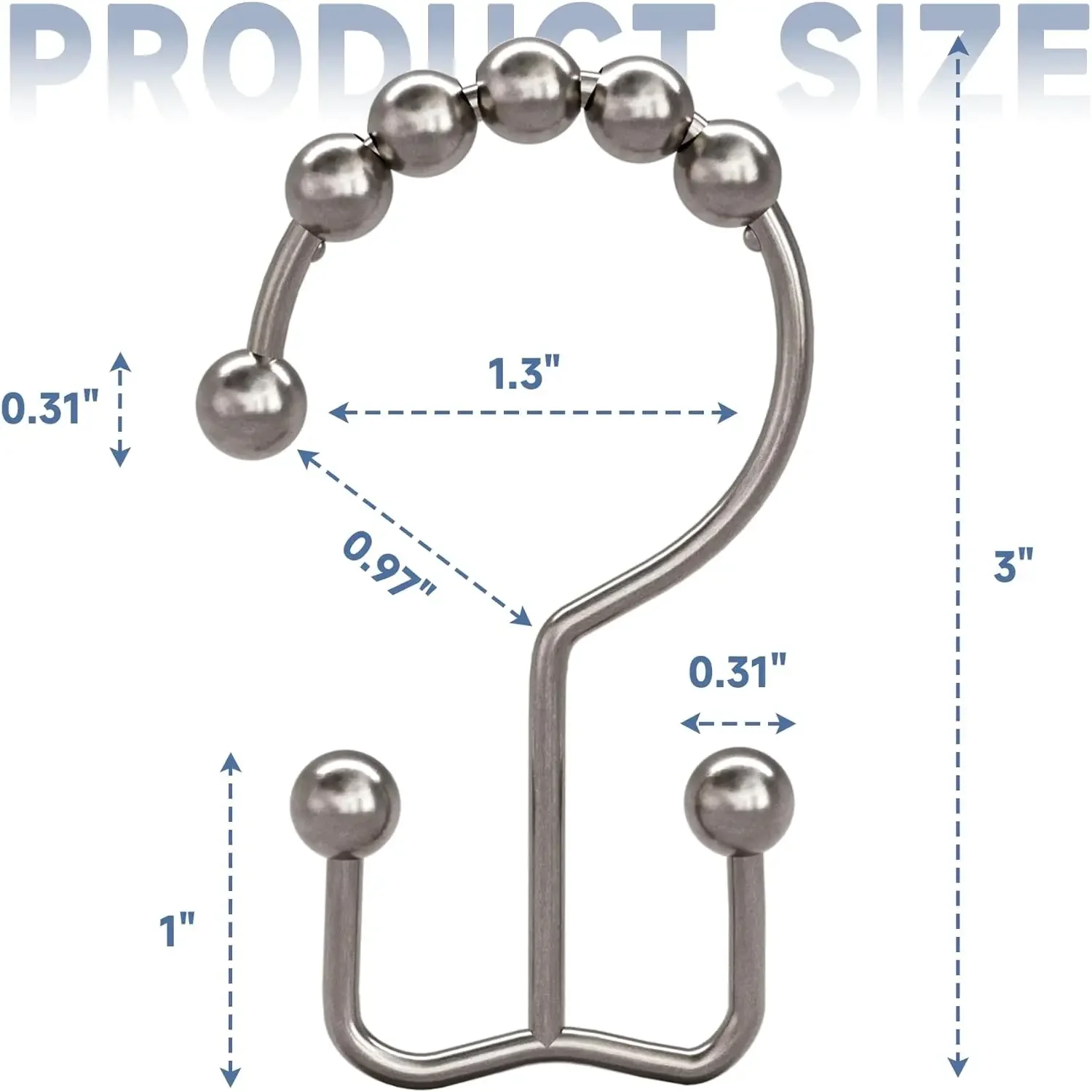 Shower Curtain Hooks Rings, Rust Resistant Metal Double Glide Shower Hooks Rings for Bathroom Rods Curtains, 12