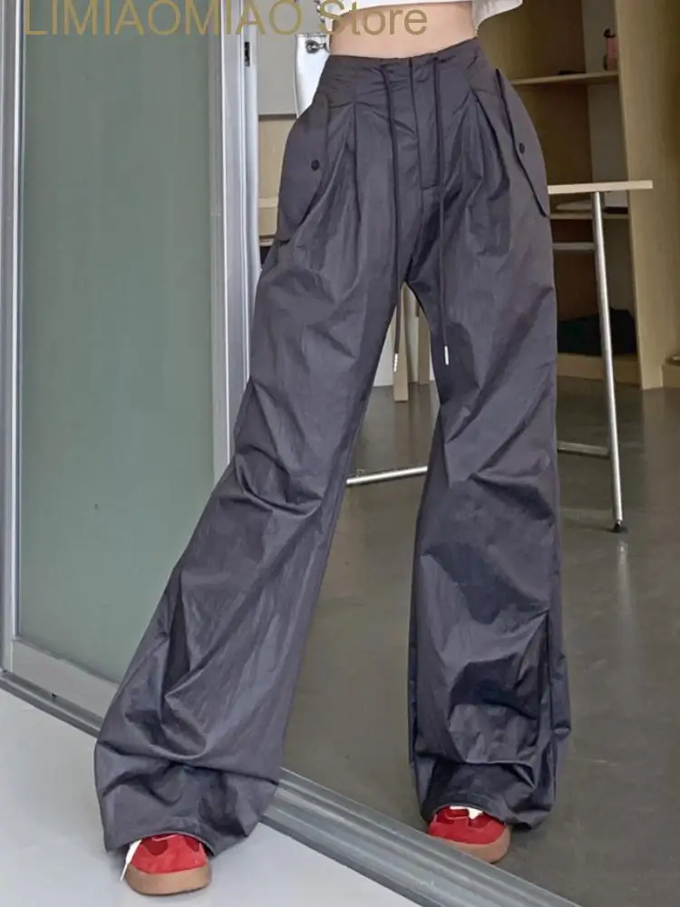 New Black Hip Hop Cargo Pants Strappy High Street Fashion Pants Female High Waist Korean Style Casual Summer