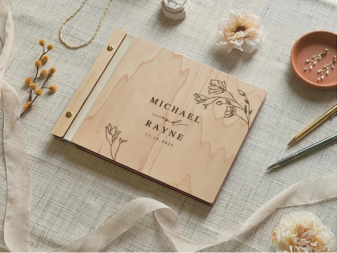 Personalized Wedding Guest Book with Floral Design for Garden Weddings，Customize the names and wedding dates of the bride& groom