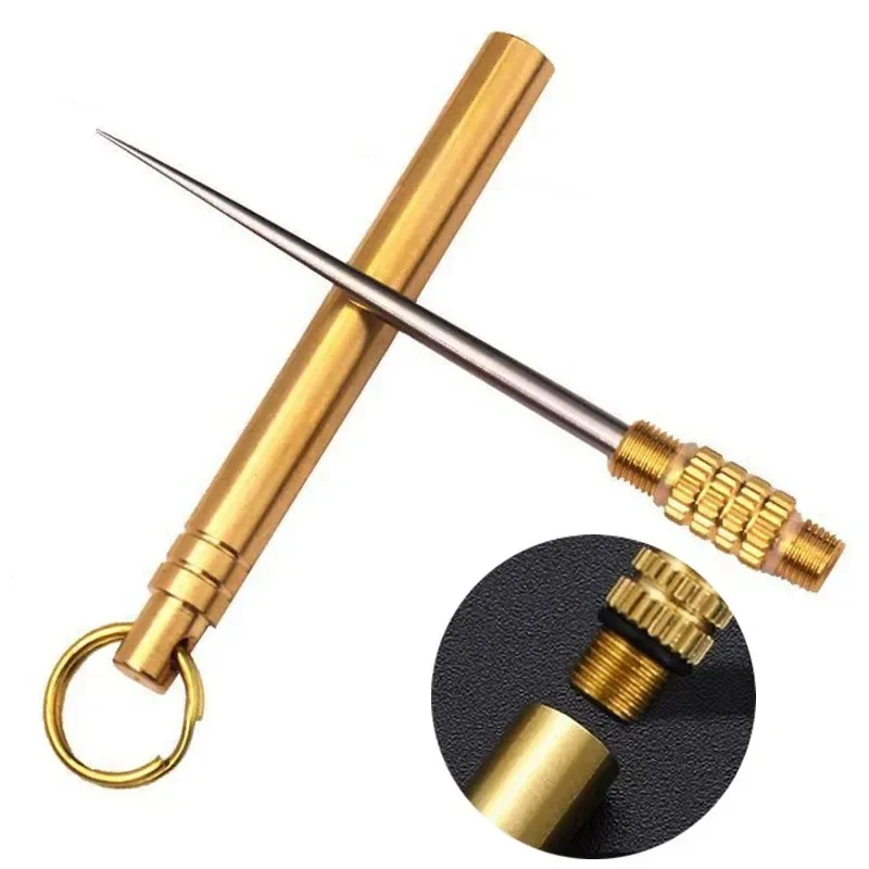 Retractable Toothpick 1PC BrassTitanium Alloy Telescopic Toothpick Keychain Pendant Gift Fruit Fork Camping Toothpick Holder Unpacking Tool Integrated