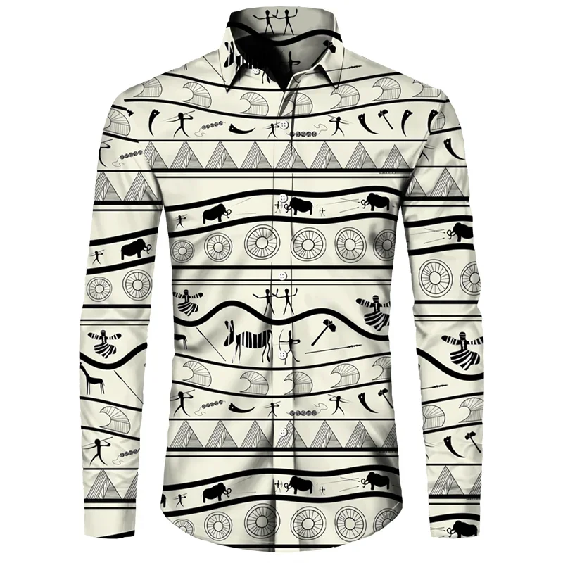 Camisa elegante para hombre con estampado de leopardo en 3D, cuello vuelto, botones, manga larga, ropa de calle vintage para hombre y mujer, camisetas