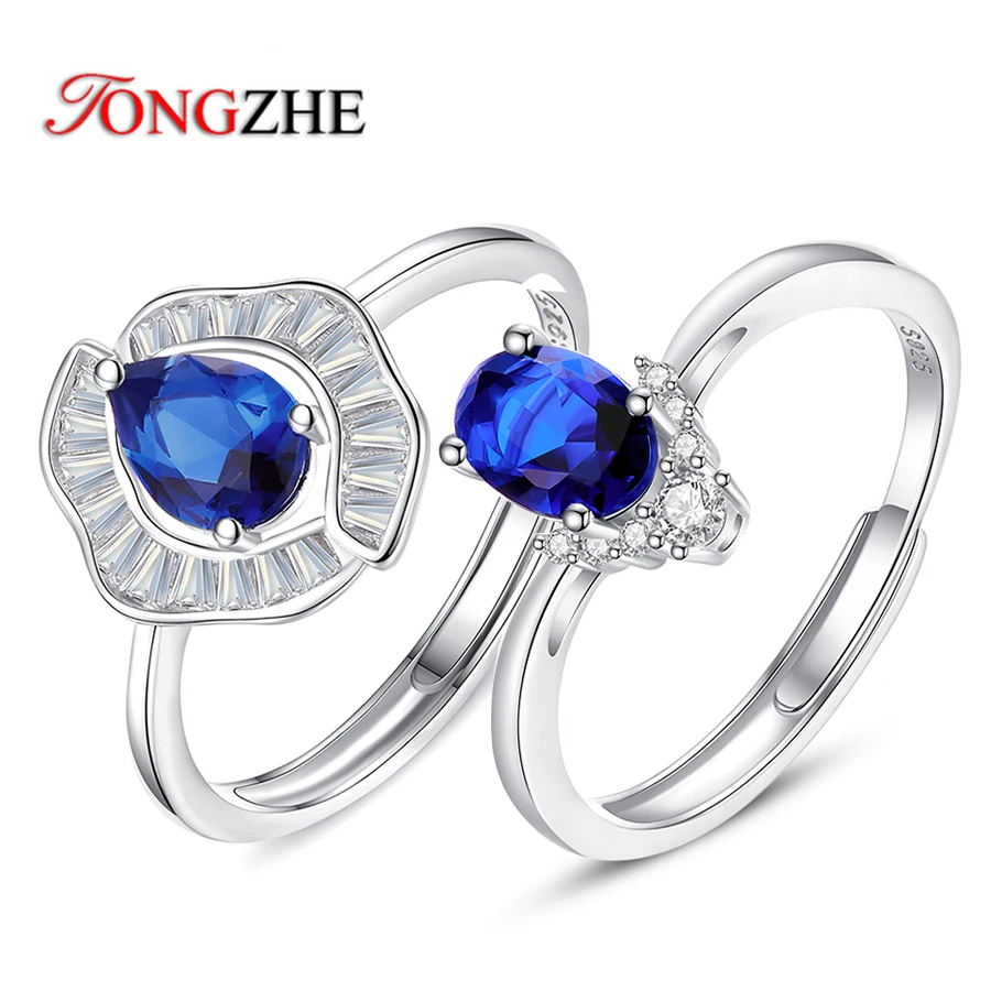 

TONGZHE Sapphire Emerald High Carbon Rings for Women 925 Sterling Silver Sparkling Engagement Party Fine Jewelry Gift