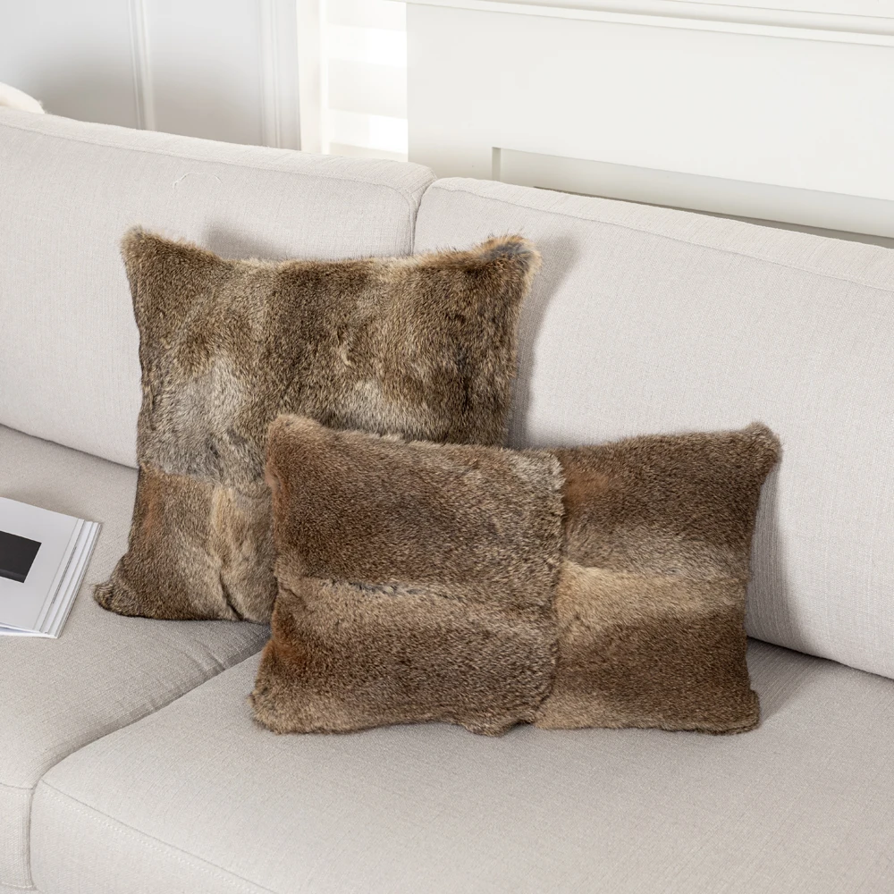 Natural Tanned Rabbit Fur Pillowcase, Real Rabbit Fur Pillow Case, Luxury Animal Skin Cushion Cover, Sofa Couch Pillowcase