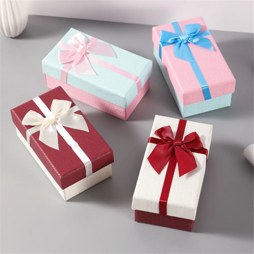 

1PC Bow Ribbon Jewelry Storage Box High Quality Paper Ring Earring Necklace Bracelet Display Case Travel Gift Packaging Containe