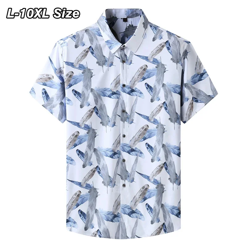 

Size Plus Summer Men's Short Sleeve Shirt Vacation Hawaiian Floral Print Beach Casual Male Brand Clothes 8XL 9XL 10XL