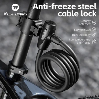 WEST BIKING Lucchetto per cavo per bici antigelo 1.2/1.5m Addensare Blocco di sicurezza antifurto Lucchetto per bicicletta portatile Accessori per bici da strada MTB