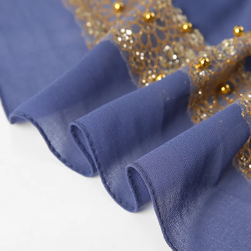 Muslim Headwear 70*180cm Chiffon Hijab Scarf for Women Islamic Lace Headscarf Shawl