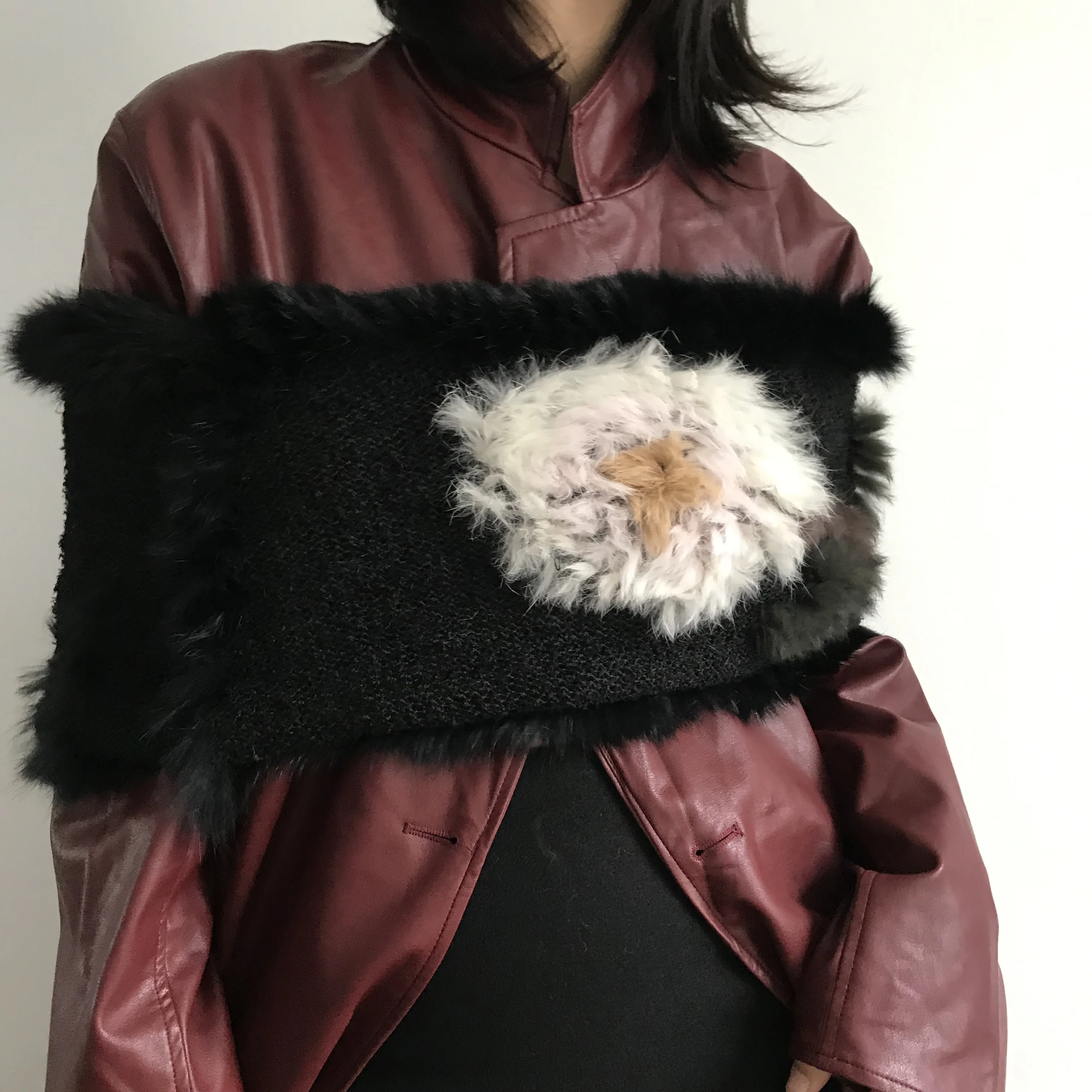 Retro Rabbit Fur Shawl Flower Embroidered Scarf All-Match Large Chest Wrap Coat Decoration Waistcoat body jewelry crystal nipple bra sticker paste art party chest decoration erotic sling underwear chain tattooing chest chain