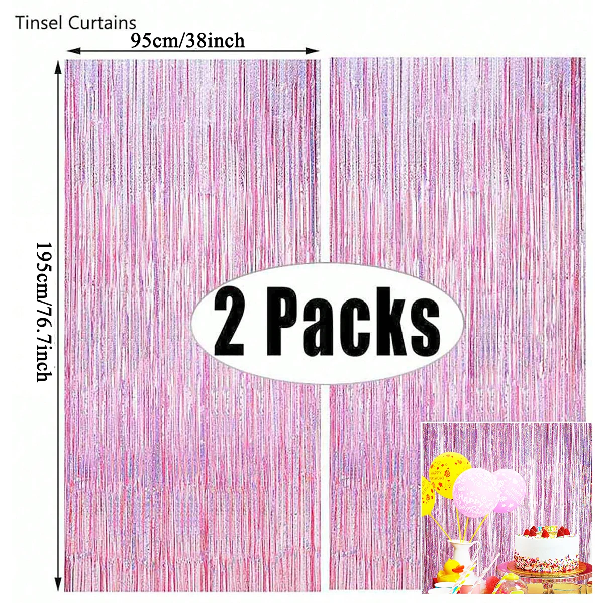 Tinsel Curtain 2Pcs Pink 2m Girl Birthday Wedding Bachelorette Party Decoration Graduation Bridal Shower Tassel Background
