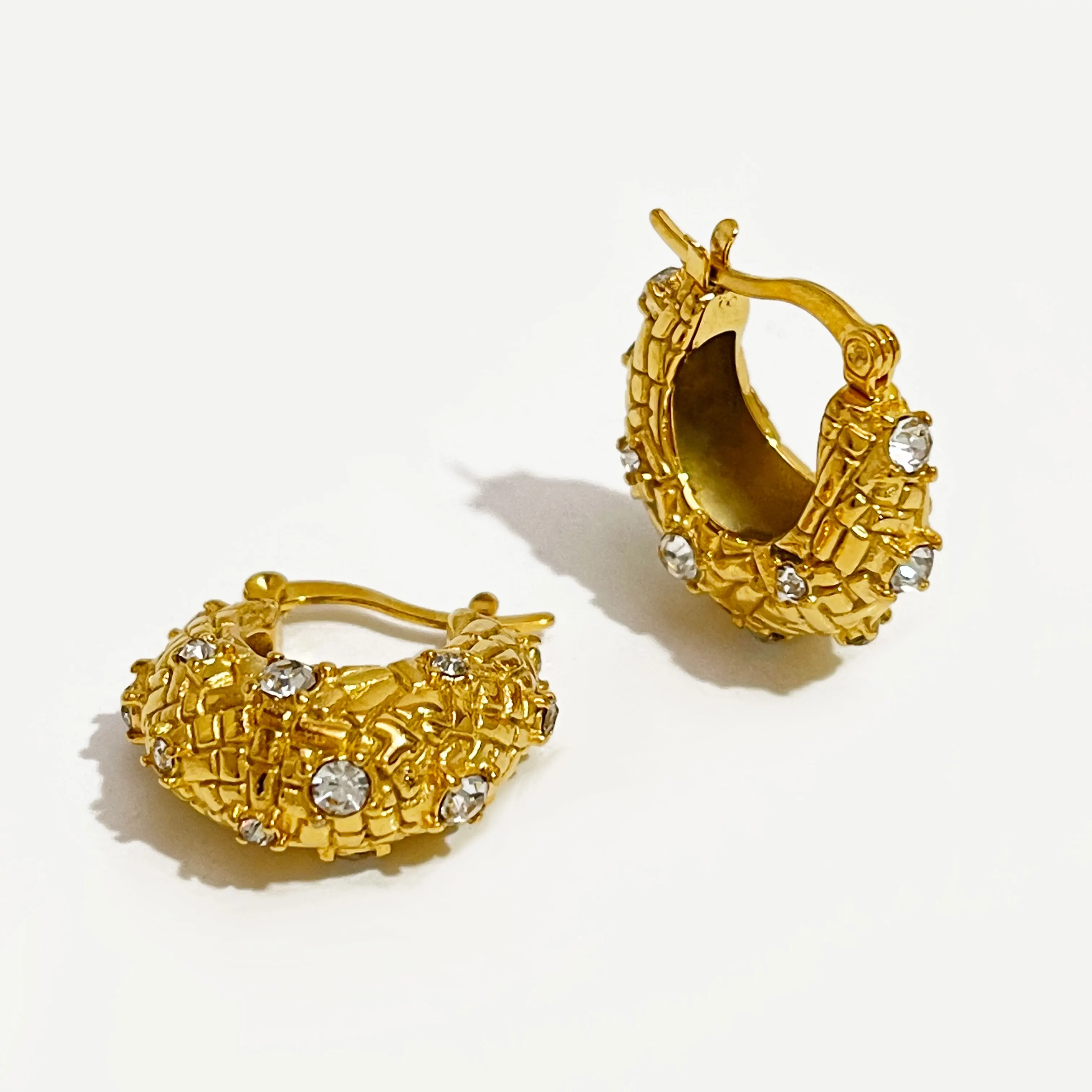 PerisboxModernStainlessSteelChunkyGoldPlatedHoopEarringswith