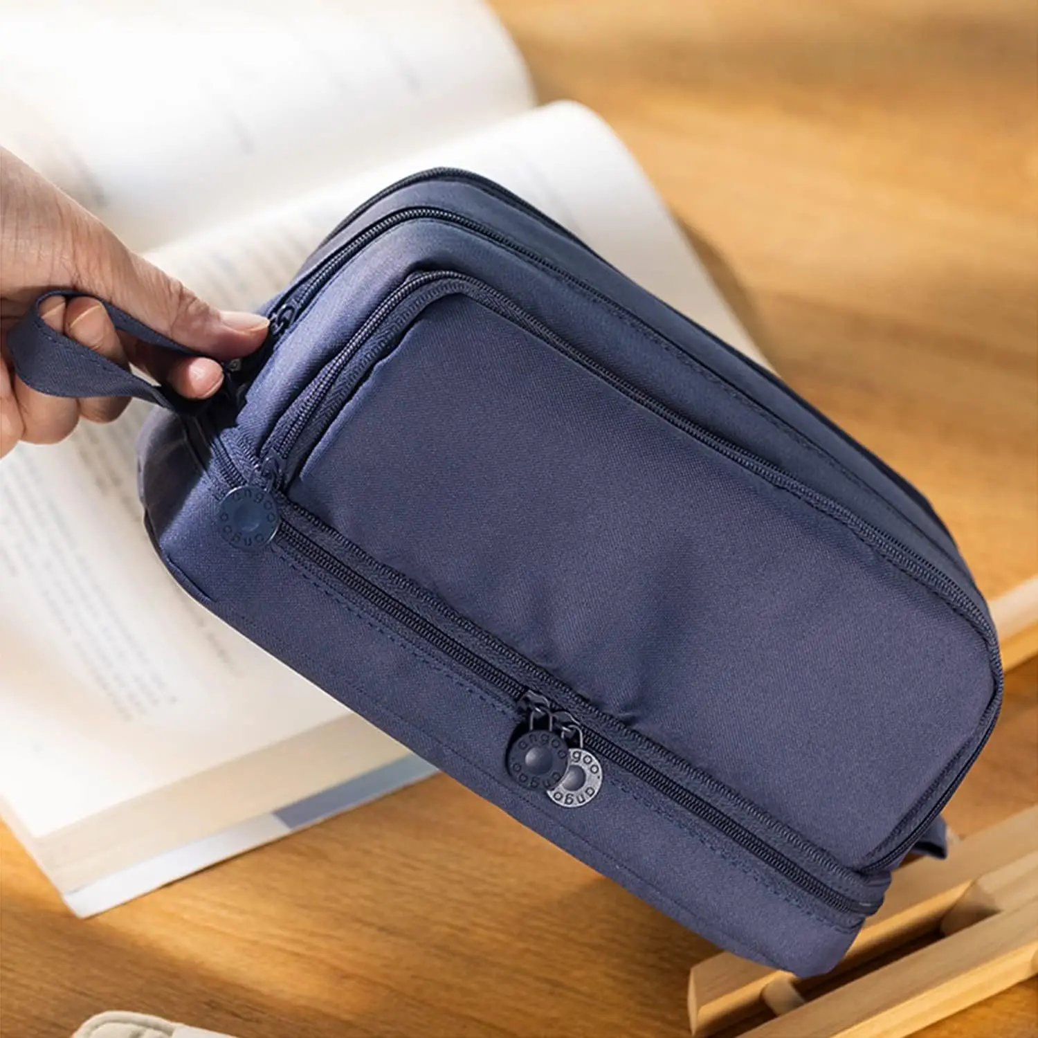 Black Pencil Bag High Capacity Pen Case Solid Color Ruler Canvas Pouch School Supplies Gift Holder Storage 2 Layers Organizer IN pencil cases pen storage bag pencil holder