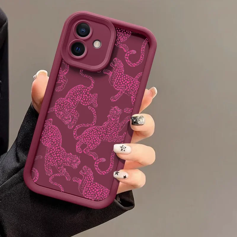 Pink Leopard Print Shockproof Soft Silicon Phone Case - Cute Animal Design Cover