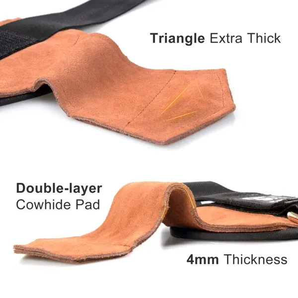 带腕带的举重握把-举重挂钩，男女硬举，引体向上，划行，家庭健身房力量训练用防滑牛皮填充运动手套(棕色)-14