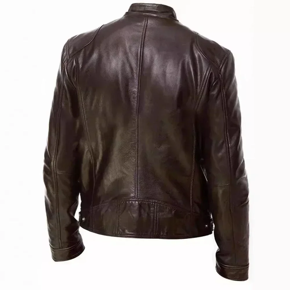 2025 veste de moto en cuir hommes col montant décontracté mince manteau court