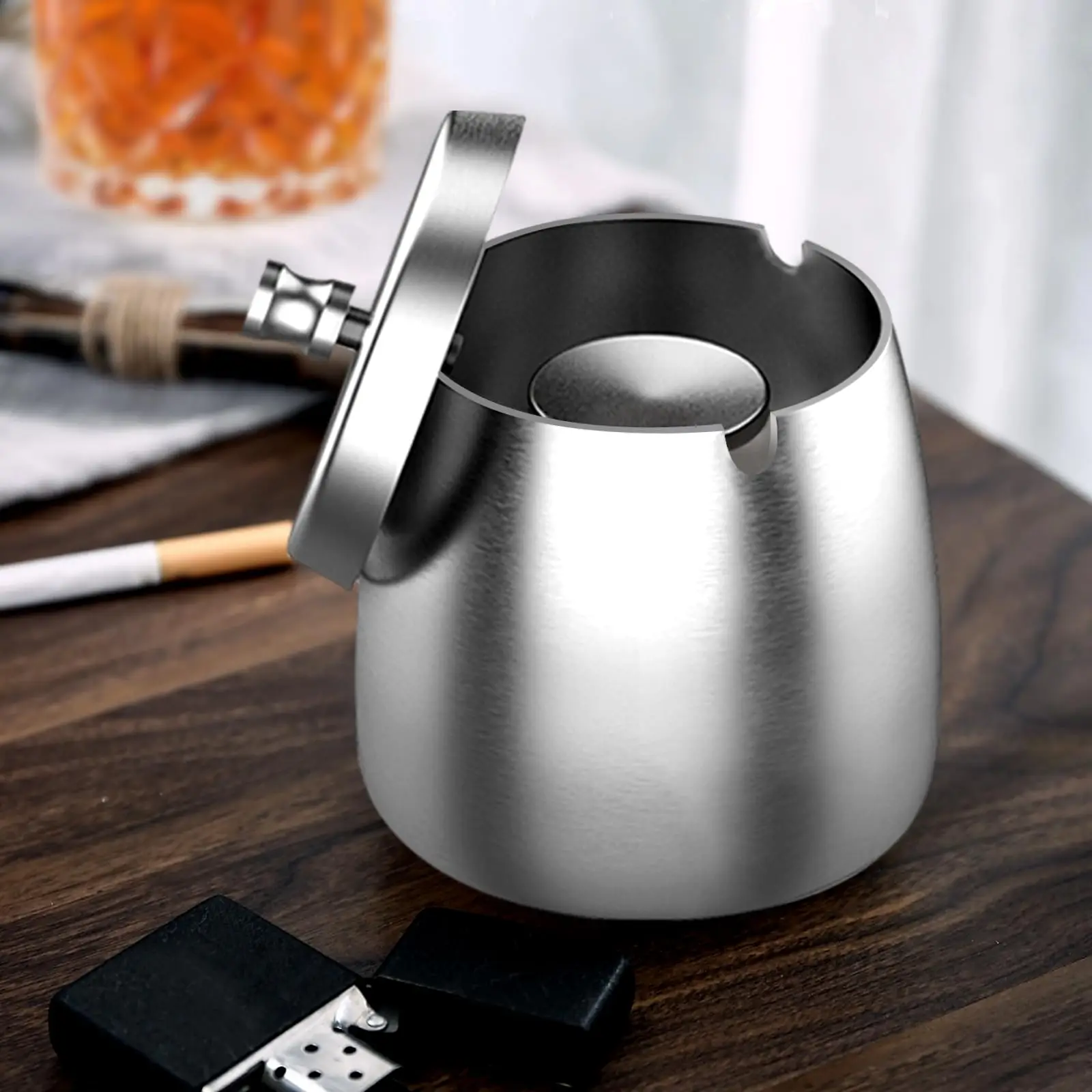 1PCS Stainless Steel Ashtray Lid Cigarettes Windproof Outdoor Cigar Ashtray Desktop Smoking Ash Holder Accessories