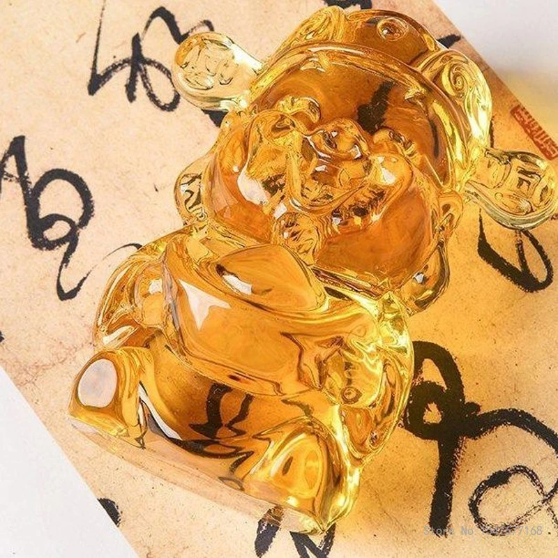 Zhaocai-Artificial Yellow Crystal God of Wealth Sculpture Creative Decoration Home Living Room Office, Buddhist Hall Decor, Gift