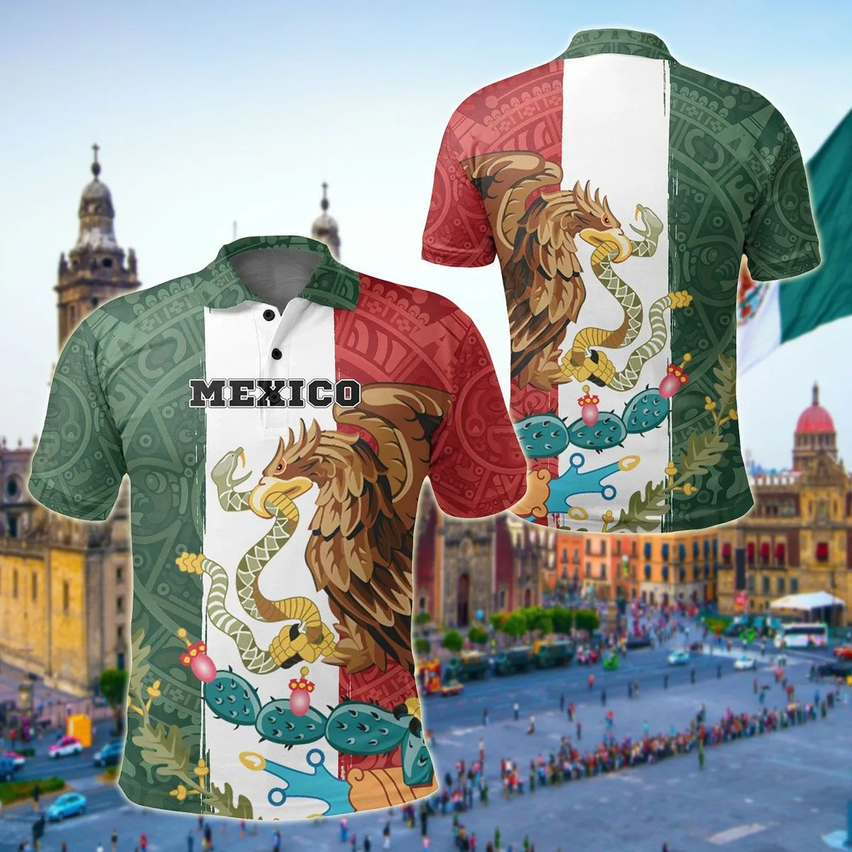 Mexiko Azteken Wappen & Schädel 3D All Over Gedruckt Mode Herren Poloshirt Sommer Unisex Casual Button Poloshirt POP24 – Detail 10